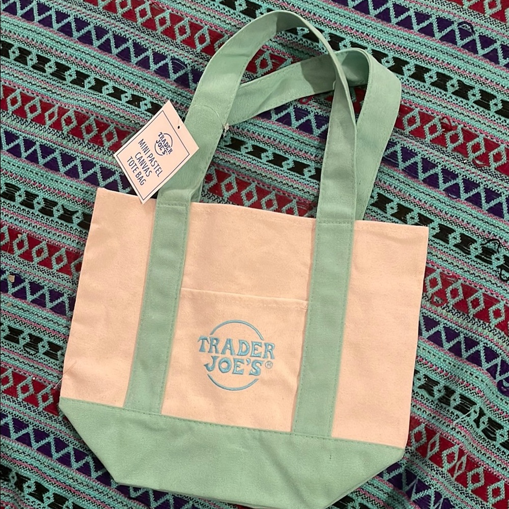 💐BNWT💐Trader Joe’s Mini Pastel Canvas Tote Bag That’s Gone Viral SOLD OUT 💚 - Picture 6 of 10